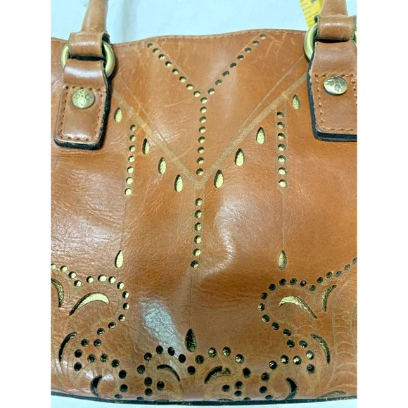 Patricia Nash Angela Laser Cut Satchel Leather Handbag Tan Brown Western - Picture 8 of 8